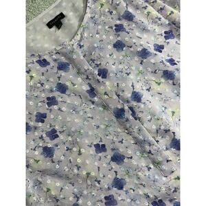 Talbots Purple Floral Relaxed Blouse Size L eyelet overlay Lined‎ 3/4 sleeves